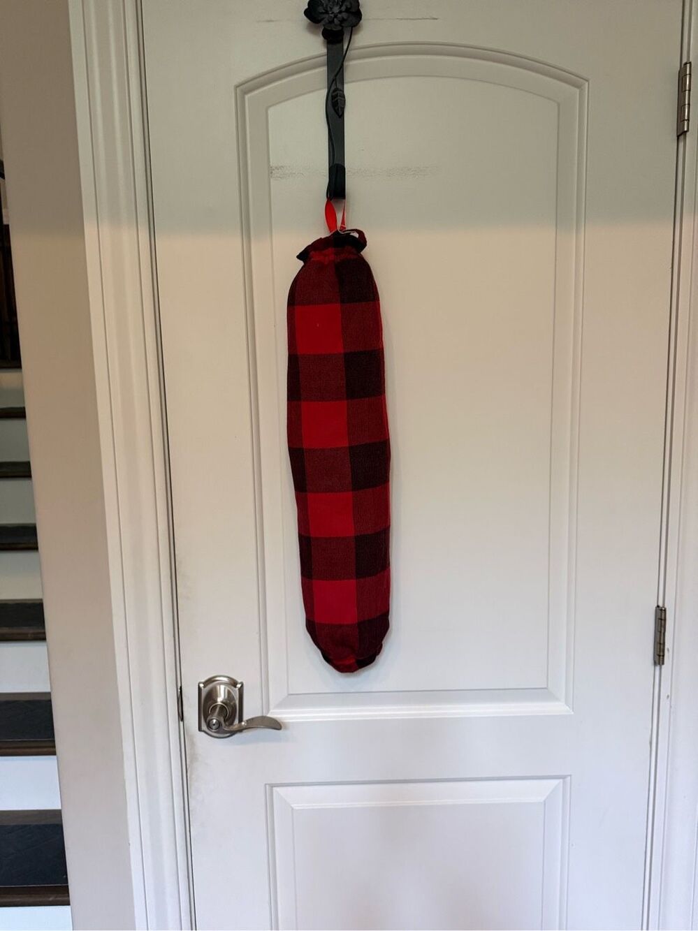 Handmade Plastic Bag Holder-Red black large squares